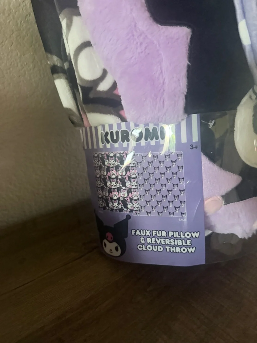 Kawaii Sanrio Kuromi Plush Pillow and Blanket Set - Lavender